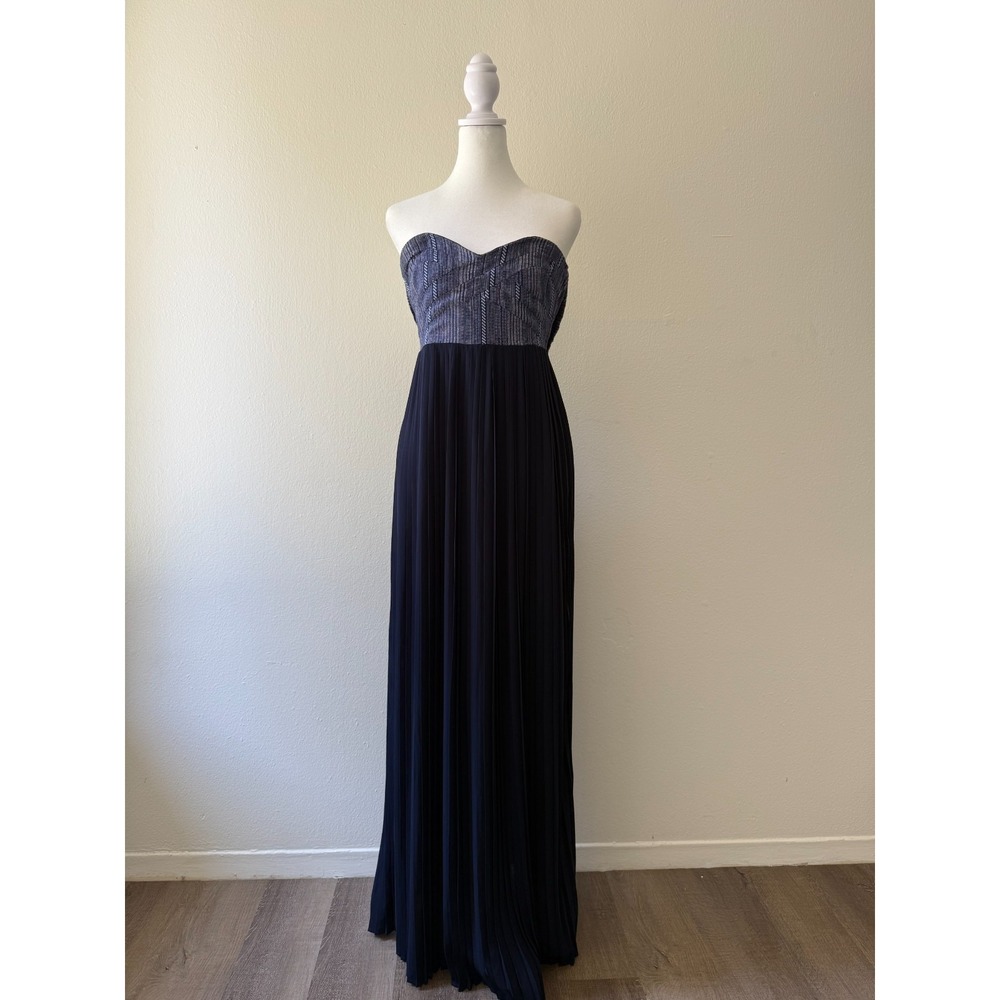 Sabine Strapless Maxi Dress Sz‎ XS Navy Pleated Skirt Sweetheart Formal Evening
